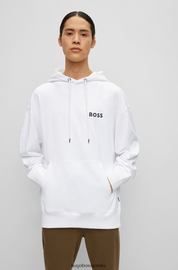 Hugo Boss Bluza z kapturem z bawełny organicznej i gumowanym nadrukiem logo w kolorze białym hugo biały R0X0H62546