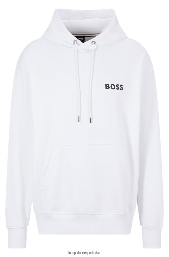 Hugo Boss Bluza z kapturem z bawełny organicznej i gumowanym nadrukiem logo w kolorze białym hugo biały R0X0H62546