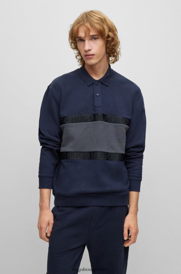 Hugo Boss Ciemnoniebieska bluza polo z bawełny w kolorze brzoskwiniowym Hugo z taśmą z logo ciemny niebieski R0X0H62735