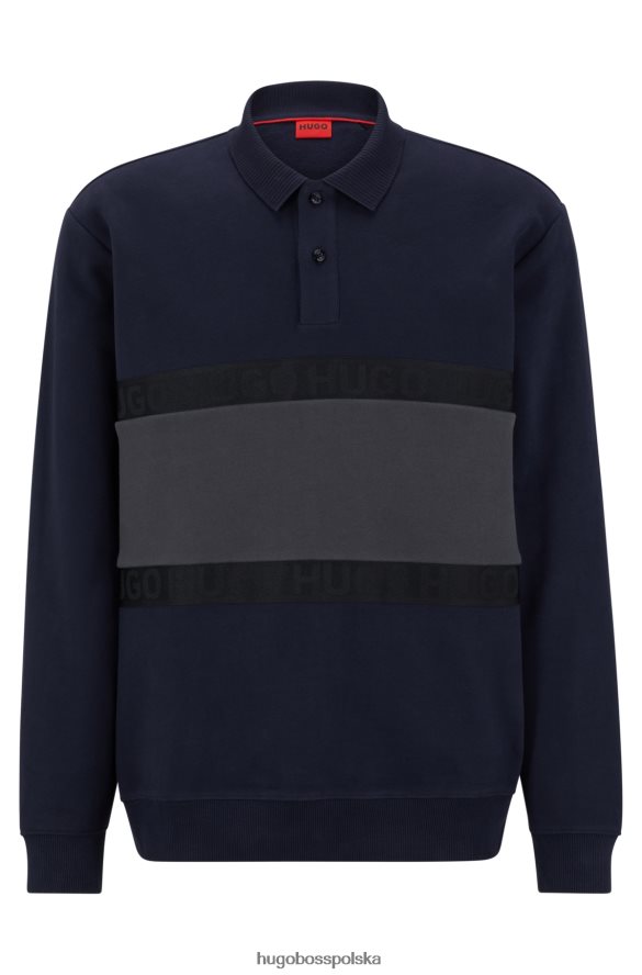 Hugo Boss Ciemnoniebieska bluza polo z bawełny w kolorze brzoskwiniowym Hugo z taśmą z logo ciemny niebieski R0X0H62735