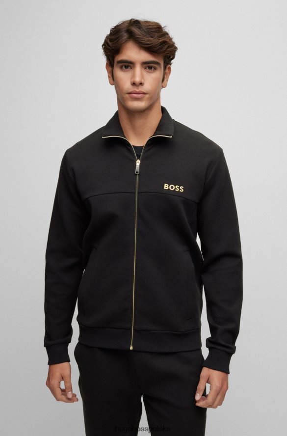 Hugo Boss Czarna bluza hugo z mieszanki bawełny, zapinana na zamek i haftowanym logo czarny R0X0H62990