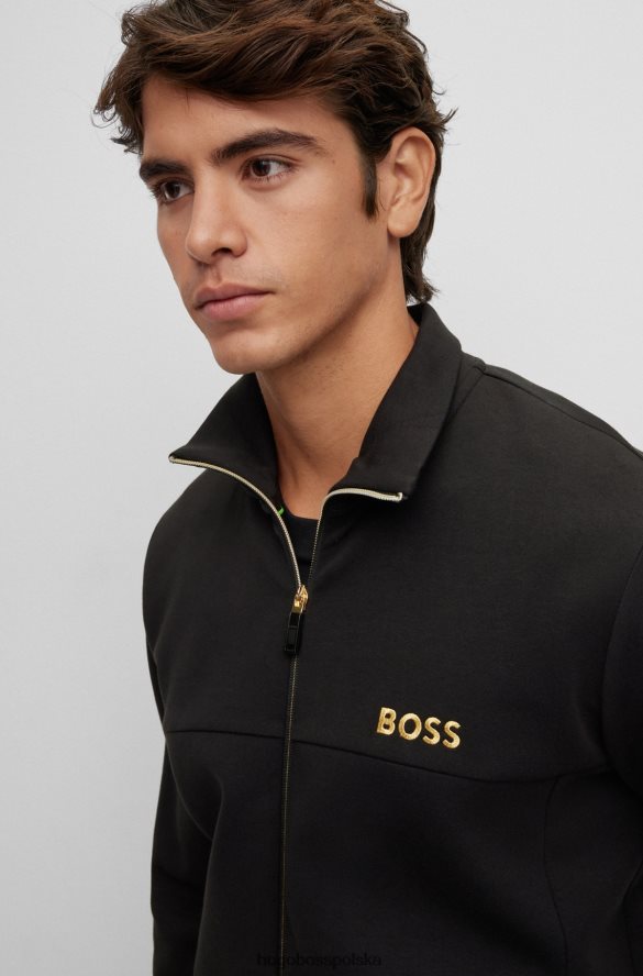Hugo Boss Czarna bluza hugo z mieszanki bawełny, zapinana na zamek i haftowanym logo czarny R0X0H62990