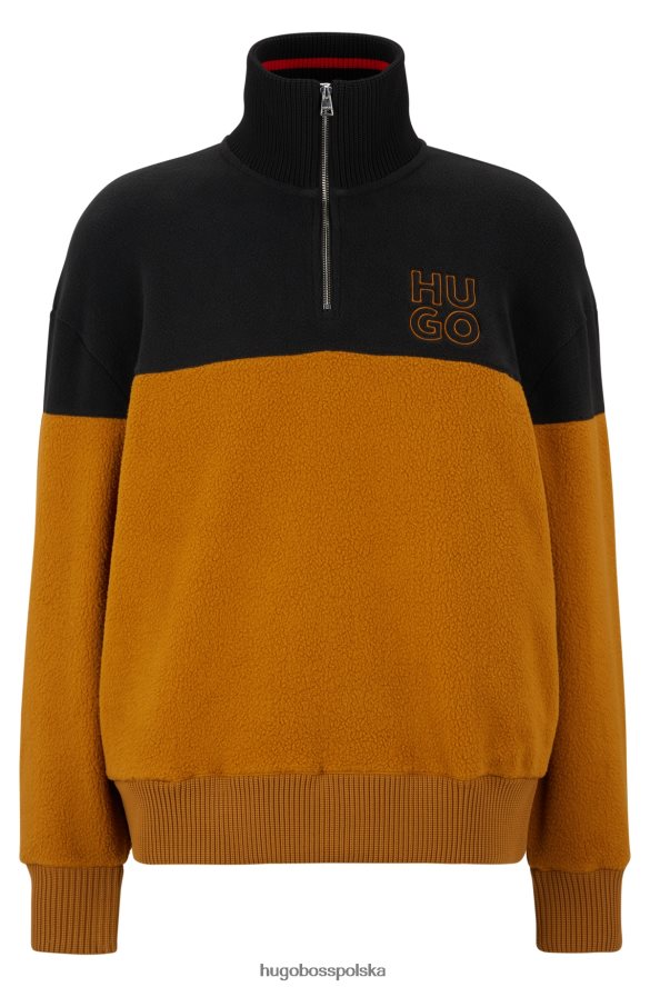 Hugo Boss Hugo polarowa bluza typu sherpa z zamkiem błyskawicznym i haftowanym logo w kolorze pomarańczowym Pomarańczowy R0X0H64360