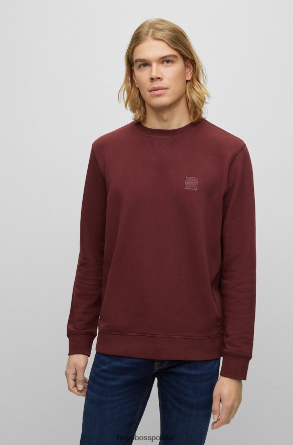 Hugo Boss bawełniana bluza o swobodnym kroju z naszywką z logo w kolorze ciemnoczerwonym hugo ciemno czerwony R0X0H6921