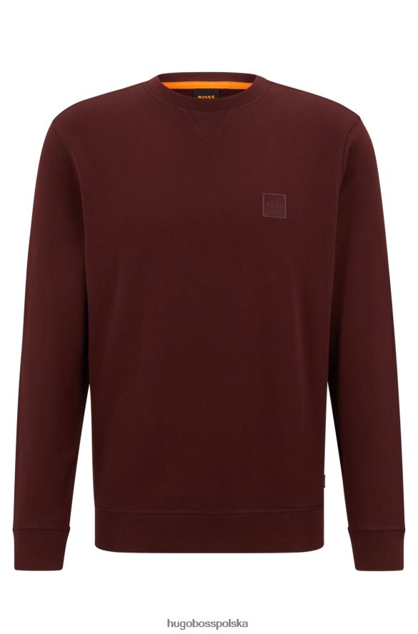 Hugo Boss bawełniana bluza o swobodnym kroju z naszywką z logo w kolorze ciemnoczerwonym hugo ciemno czerwony R0X0H6921