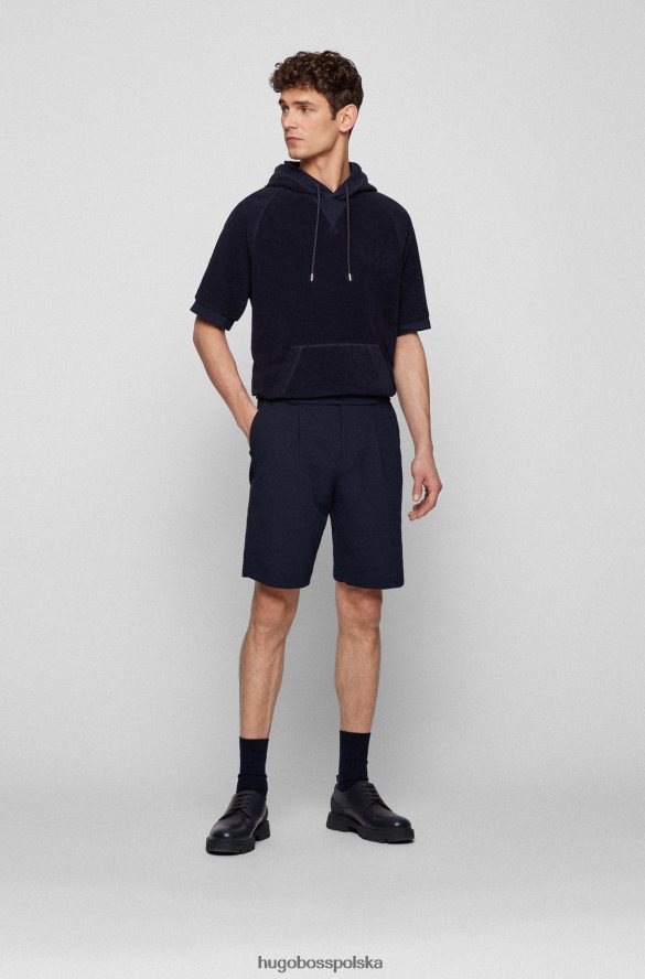 Hugo Boss bluza z kapturem i krótkim rękawem, wykonana z bawełnianej froty, w kolorze ciemnoniebieskim hugo ciemny niebieski R0X0H61994