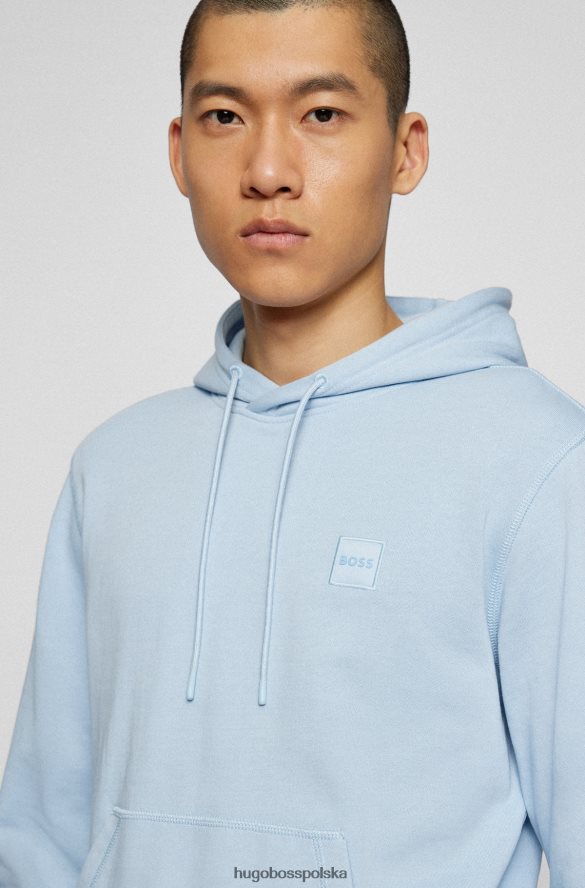 Hugo Boss bluza z kapturem z bawełny frotte i naszywką z logo hugo w kolorze jasnoniebieskim jasny niebieski R0X0H6941