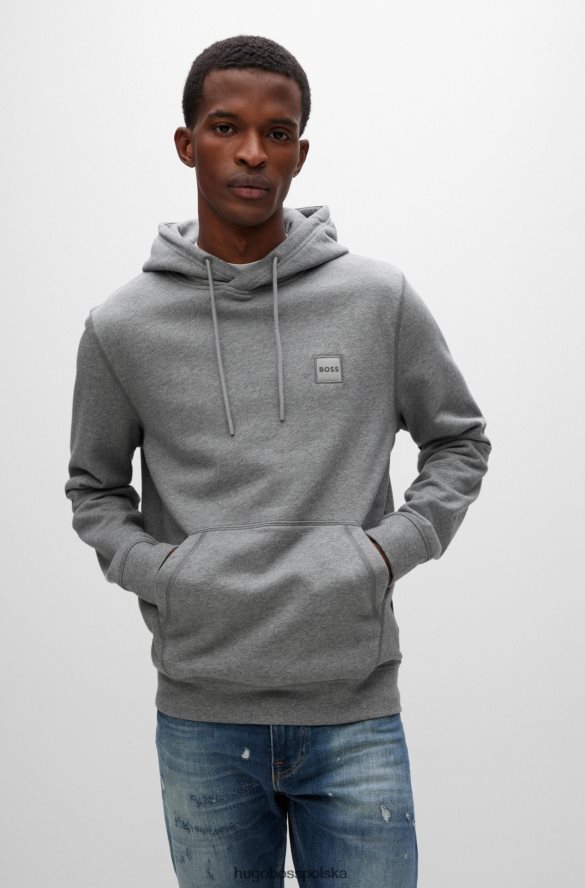 Hugo Boss bluza z kapturem z bawełny frotte i naszywką z logo w kolorze jasnoszarym hugo jasnoszary R0X0H6945