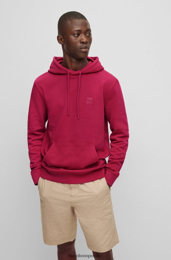Hugo Boss bluza z kapturem z bawełny frotte i naszywką z logo w kolorze różowym hugo różowy R0X0H6939