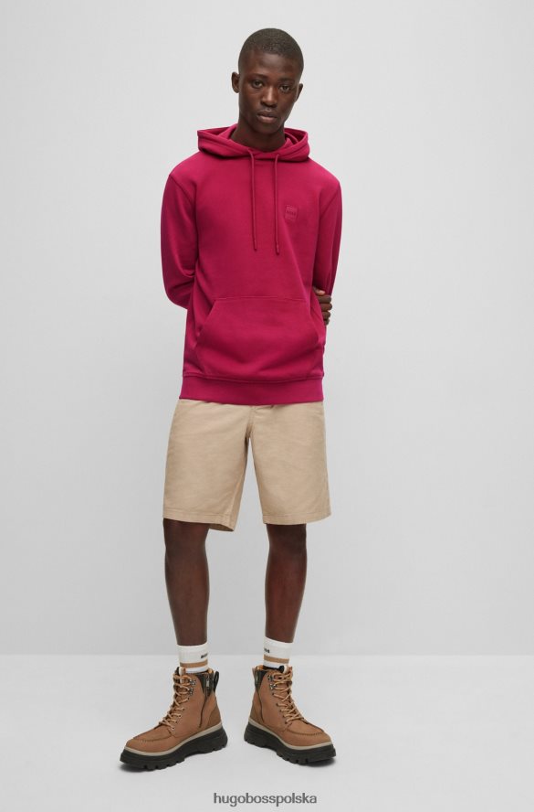 Hugo Boss bluza z kapturem z bawełny frotte i naszywką z logo w kolorze różowym hugo różowy R0X0H6939