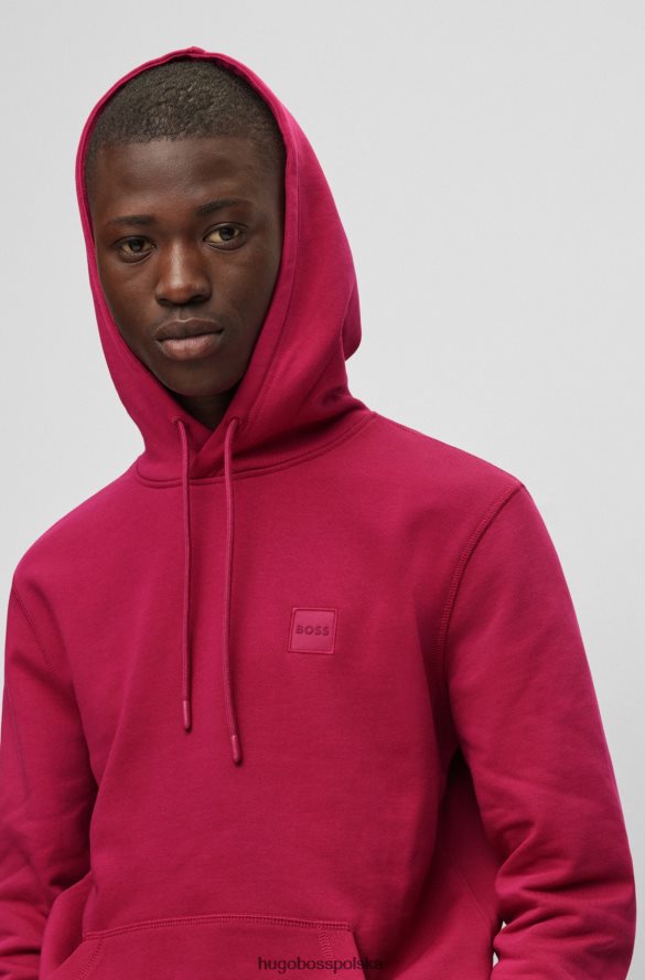 Hugo Boss bluza z kapturem z bawełny frotte i naszywką z logo w kolorze różowym hugo różowy R0X0H6939