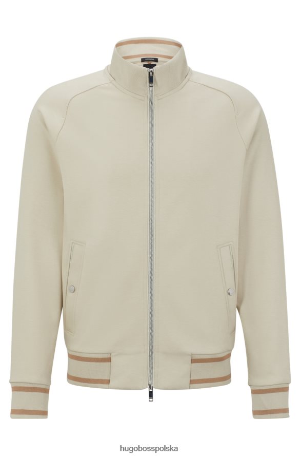 Hugo Boss bluza z mieszanki bawełny, zapinana na zamek i wykończeniami w paski, jasnobeżowy hugo jasny beż R0X0H64514