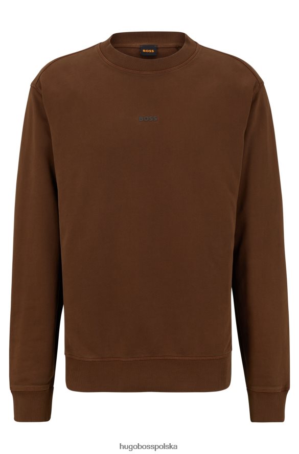 Hugo Boss brązowa bluza hugo z okrągłym dekoltem, wykonana z frotte, z warstwowym logo brązowy R0X0H62101