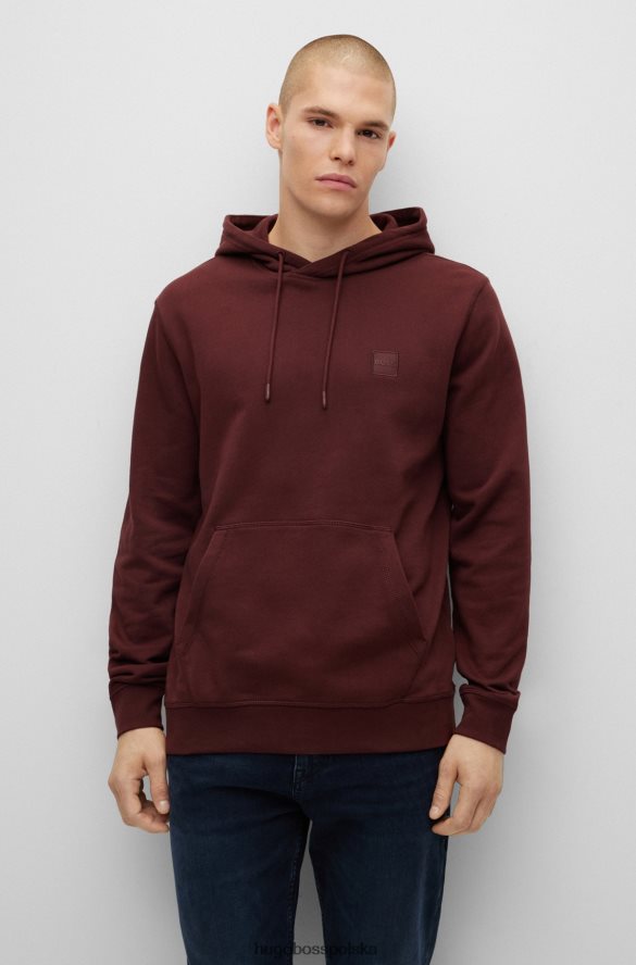 Hugo Boss ciemnoczerwona bluza z kapturem i bawełną frotte z naszywką z logo hugo ciemno czerwony R0X0H6940