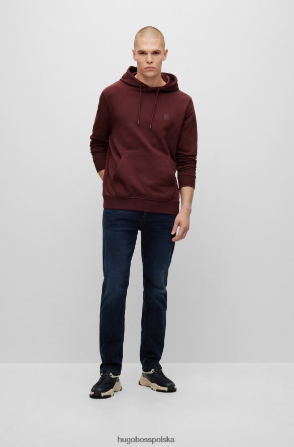 Hugo Boss ciemnoczerwona bluza z kapturem i bawełną frotte z naszywką z logo hugo ciemno czerwony R0X0H6940