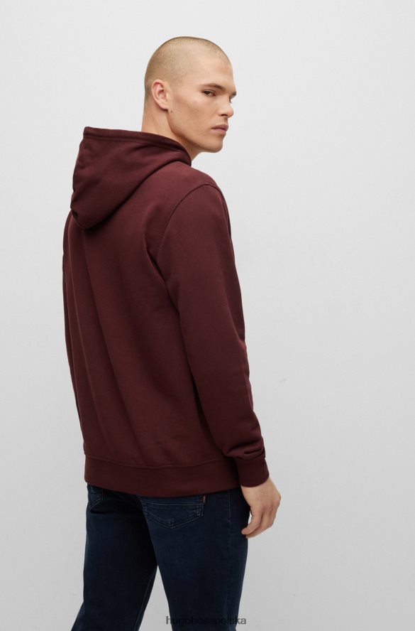 Hugo Boss ciemnoczerwona bluza z kapturem i bawełną frotte z naszywką z logo hugo ciemno czerwony R0X0H6940