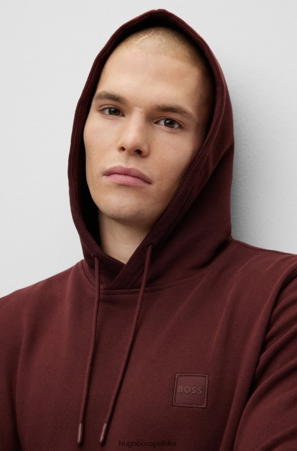 Hugo Boss ciemnoczerwona bluza z kapturem i bawełną frotte z naszywką z logo hugo ciemno czerwony R0X0H6940