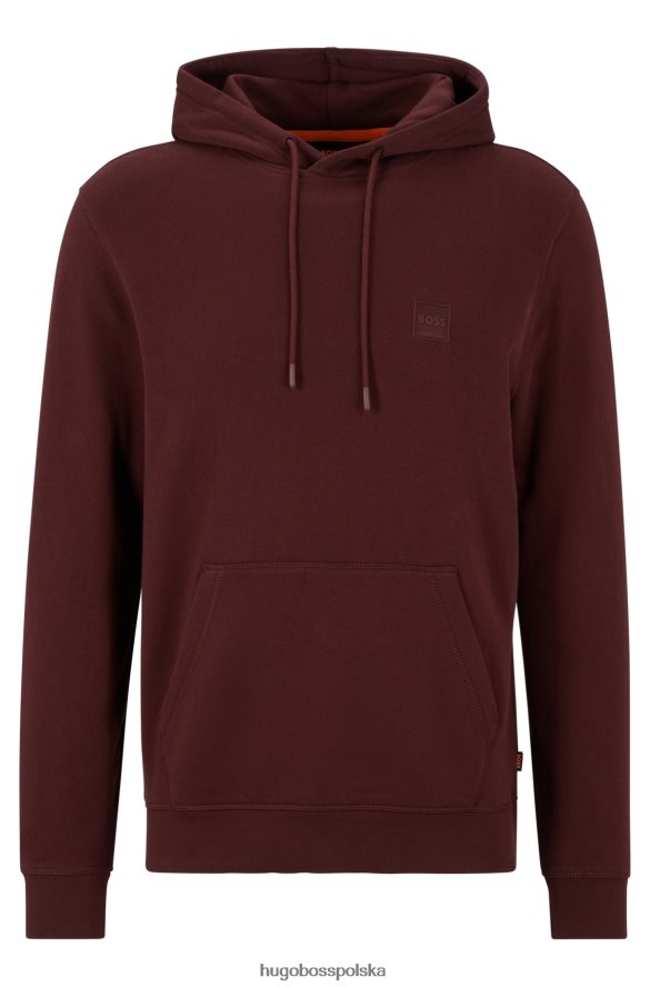 Hugo Boss ciemnoczerwona bluza z kapturem i bawełną frotte z naszywką z logo hugo ciemno czerwony R0X0H6940
