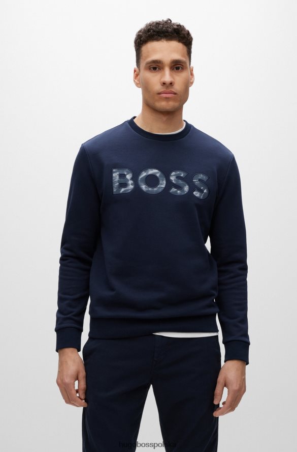 Hugo Boss ciemnoniebieska bluza z bawełny frotte hugo o regularnym kroju z wzorzystym logo ciemny niebieski R0X0H61898