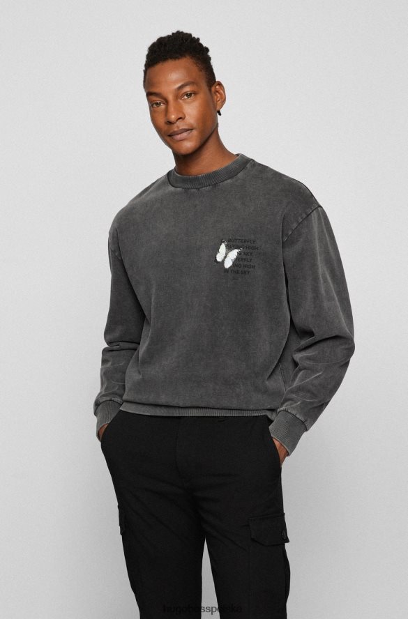 Hugo Boss ciemnoszara bluza z barwionej bawełny z nadrukiem hugo z przodu i z tyłu ciemno szary R0X0H62760