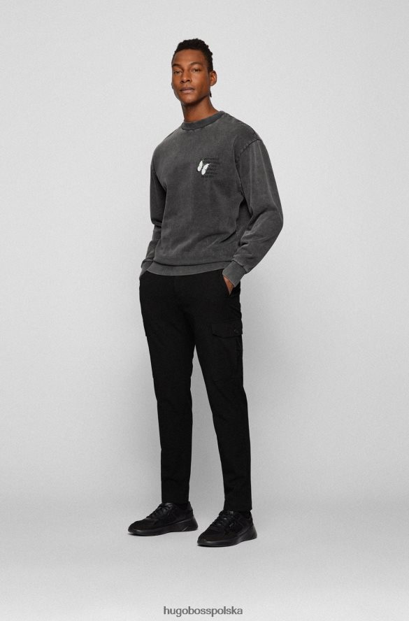 Hugo Boss ciemnoszara bluza z barwionej bawełny z nadrukiem hugo z przodu i z tyłu ciemno szary R0X0H62760