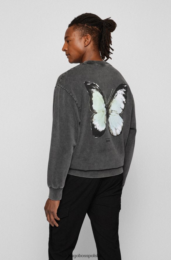 Hugo Boss ciemnoszara bluza z barwionej bawełny z nadrukiem hugo z przodu i z tyłu ciemno szary R0X0H62760