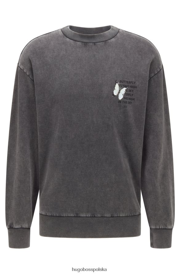 Hugo Boss ciemnoszara bluza z barwionej bawełny z nadrukiem hugo z przodu i z tyłu ciemno szary R0X0H62760
