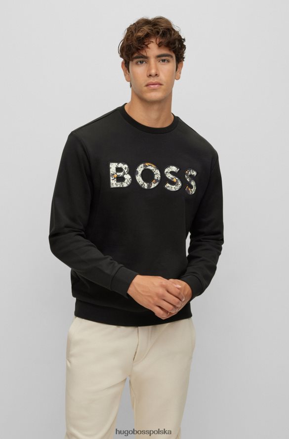 Hugo Boss czarna bluza hugo z bawełnianej froty o regularnym kroju i wzorzystym logo czarny R0X0H61897