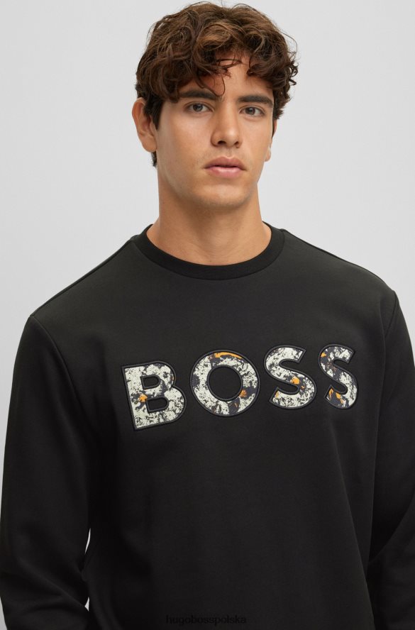 Hugo Boss czarna bluza hugo z bawełnianej froty o regularnym kroju i wzorzystym logo czarny R0X0H61897