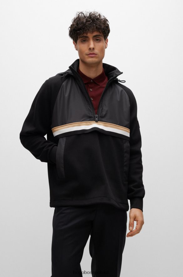 Hugo Boss czarna hybrydowa bluza z odpinanym kapturem i charakterystycznym paskiem hugo czarny R0X0H62592
