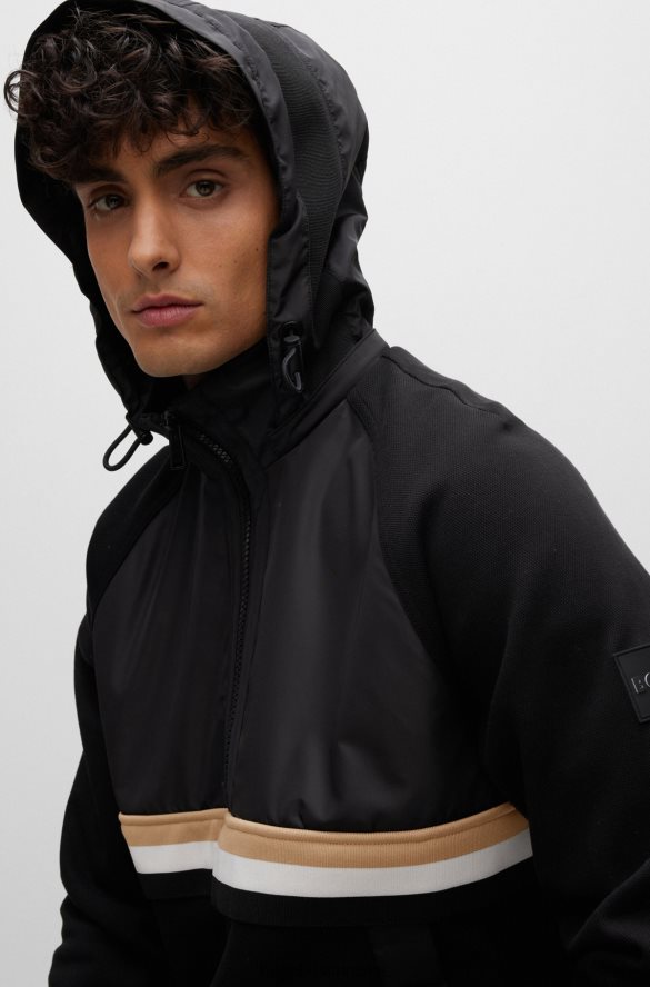 Hugo Boss czarna hybrydowa bluza z odpinanym kapturem i charakterystycznym paskiem hugo czarny R0X0H62592