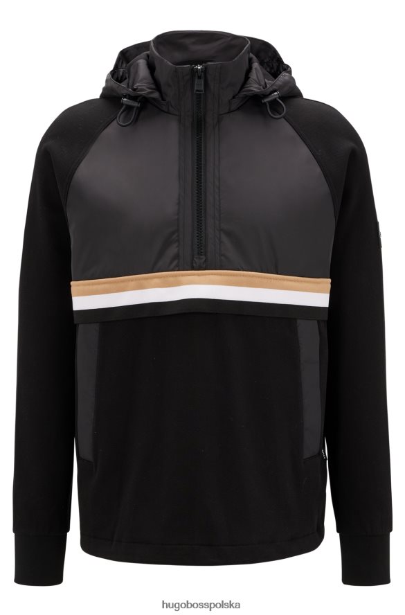 Hugo Boss czarna hybrydowa bluza z odpinanym kapturem i charakterystycznym paskiem hugo czarny R0X0H62592