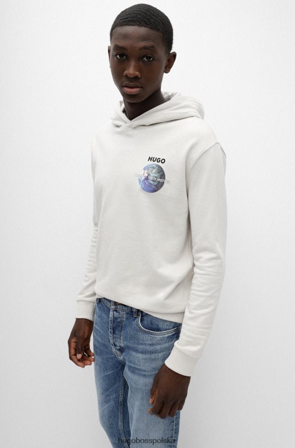 Hugo Boss jasnobeżowa bluza z kapturem o swobodnym kroju ze specjalną grafiką hugo jasny beż R0X0H63710