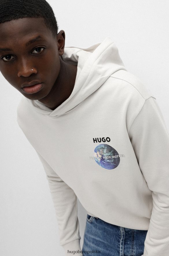 Hugo Boss jasnobeżowa bluza z kapturem o swobodnym kroju ze specjalną grafiką hugo jasny beż R0X0H63710