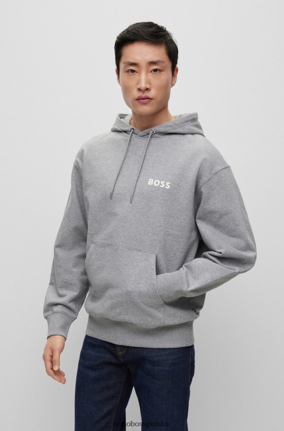 Hugo Boss jasnoszara bluza z kapturem z bawełny organicznej z gumowanym nadrukiem logo hugo jasnoszary R0X0H62547