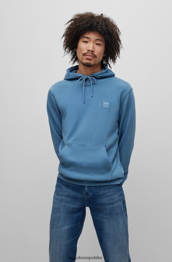 Hugo Boss niebieska bluza hugo z bawełny francuskiej frotte i naszywką z logo niebieski R0X0H6942