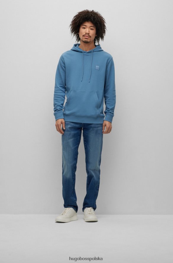 Hugo Boss niebieska bluza hugo z bawełny francuskiej frotte i naszywką z logo niebieski R0X0H6942
