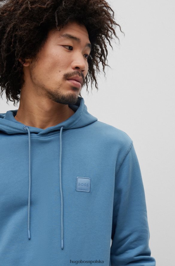 Hugo Boss niebieska bluza hugo z bawełny francuskiej frotte i naszywką z logo niebieski R0X0H6942