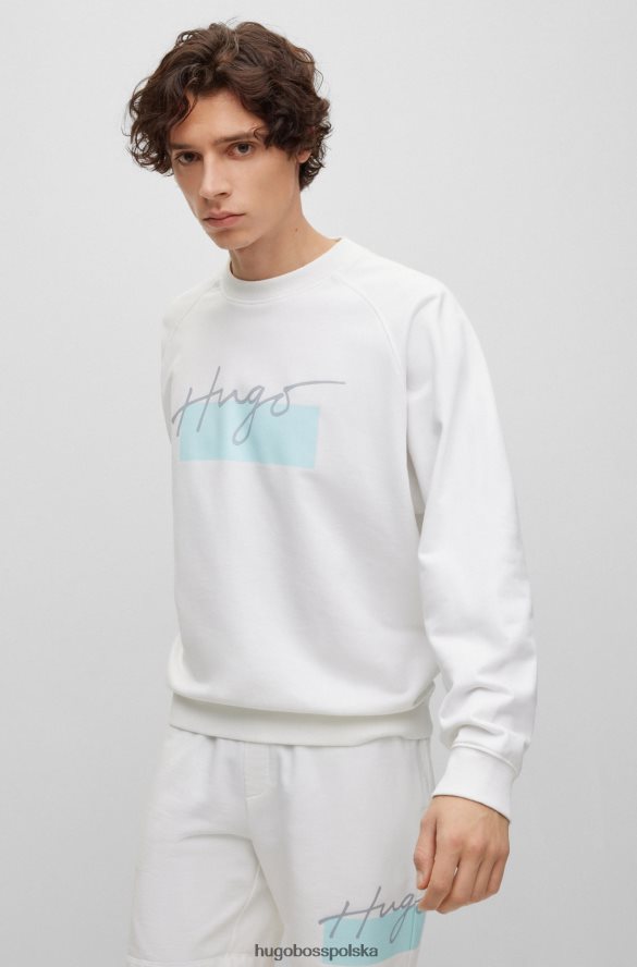 Hugo Boss Biała bluza hugo o swobodnym kroju z frotte z odręcznym logo biały R0X0H6914