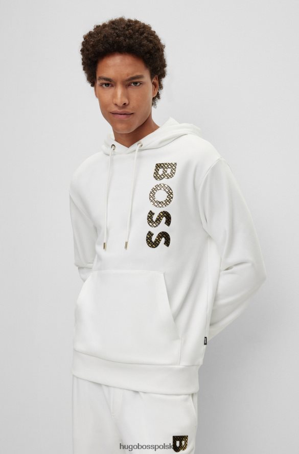 Hugo Boss Biała bluza z kapturem i logo, wypełniona monogramami, wykonana z bawełny frotte hugo biały R0X0H6910