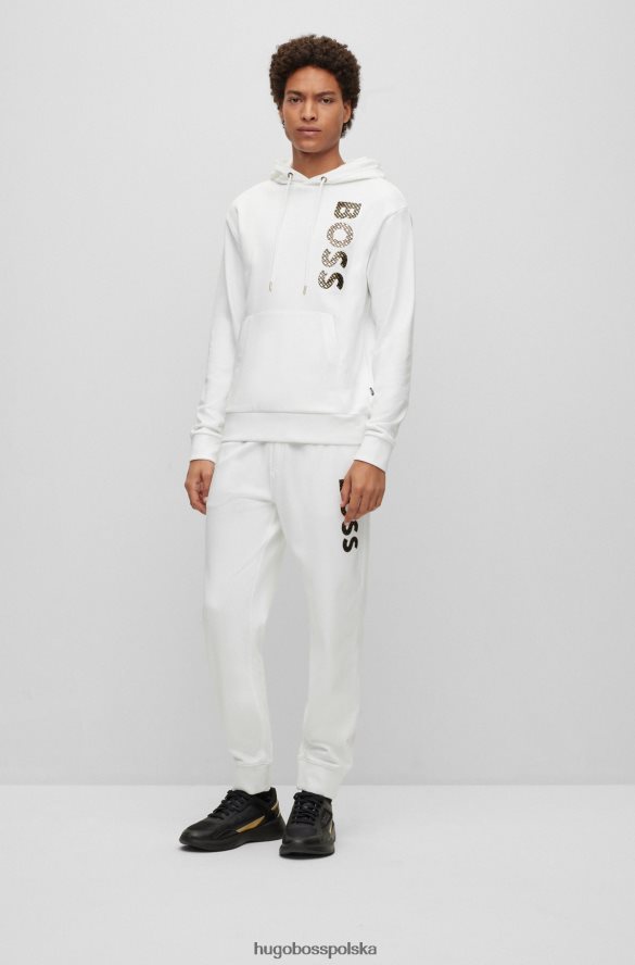 Hugo Boss Biała bluza z kapturem i logo, wypełniona monogramami, wykonana z bawełny frotte hugo biały R0X0H6910