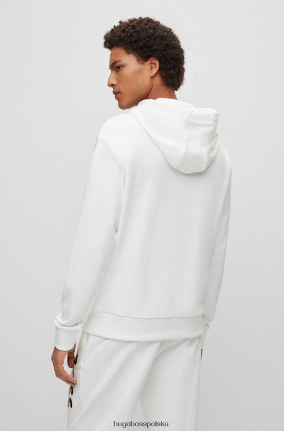 Hugo Boss Biała bluza z kapturem i logo, wypełniona monogramami, wykonana z bawełny frotte hugo biały R0X0H6910