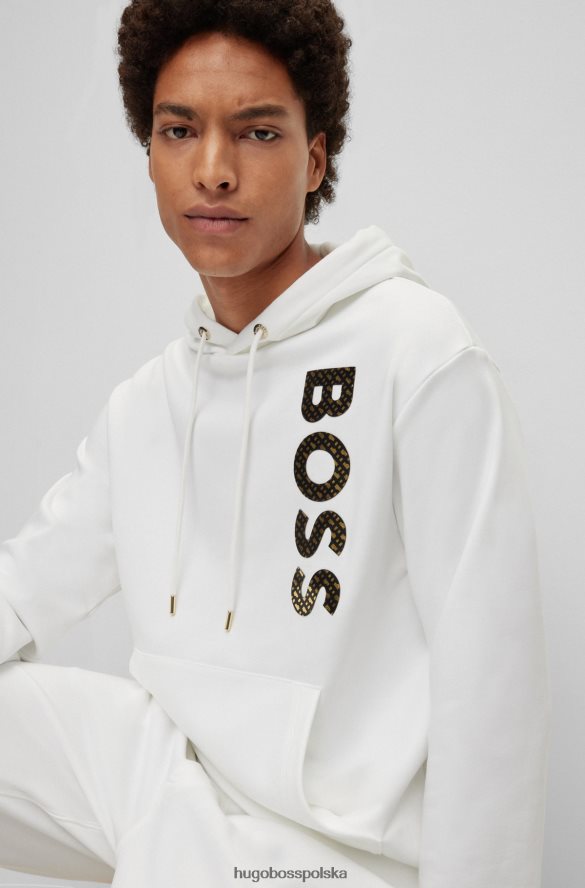Hugo Boss Biała bluza z kapturem i logo, wypełniona monogramami, wykonana z bawełny frotte hugo biały R0X0H6910