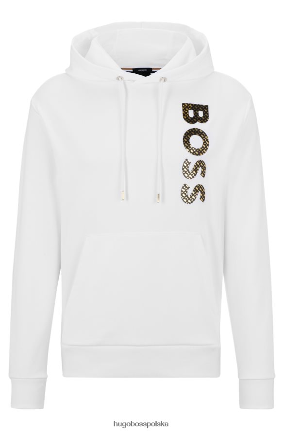 Hugo Boss Biała bluza z kapturem i logo, wypełniona monogramami, wykonana z bawełny frotte hugo biały R0X0H6910