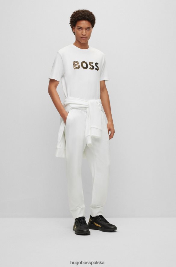 Hugo Boss Białe spodnie dresowe hugo z bawełny frotte i logo wypełnionym monogramami biały R0X0H62635