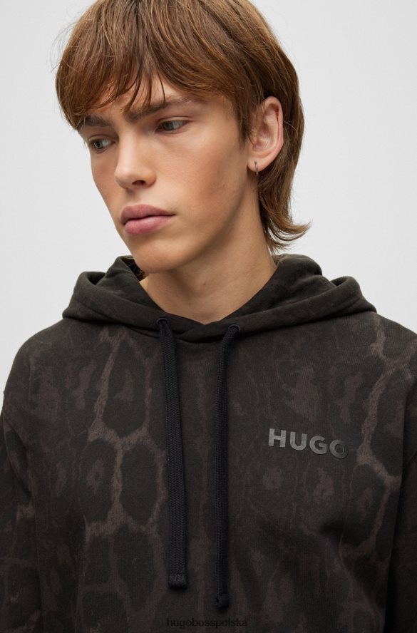 Hugo Boss Bluza z kapturem we wzór jaglion, wykonana z bawełny frotte w kolorze hugo w kolorze czarnym czarny R0X0H64179