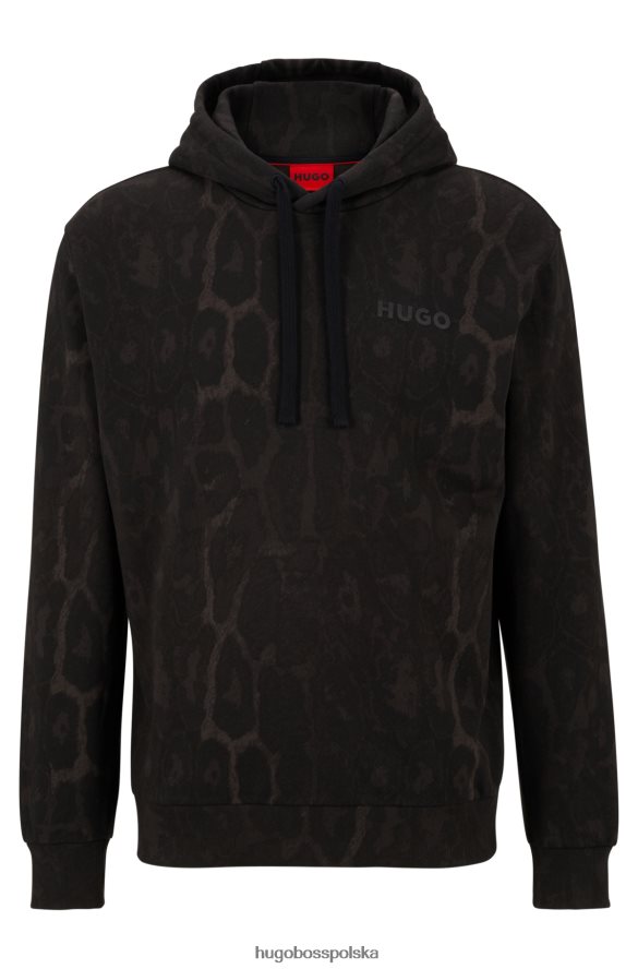 Hugo Boss Bluza z kapturem we wzór jaglion, wykonana z bawełny frotte w kolorze hugo w kolorze czarnym czarny R0X0H64179