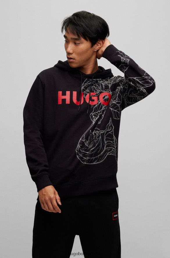 Hugo Boss Bluza z kapturem z bawełny frotte i logo z nadrukiem inspirowanym tatuażami w kolorze czarnym hugo czarny R0X0H62369