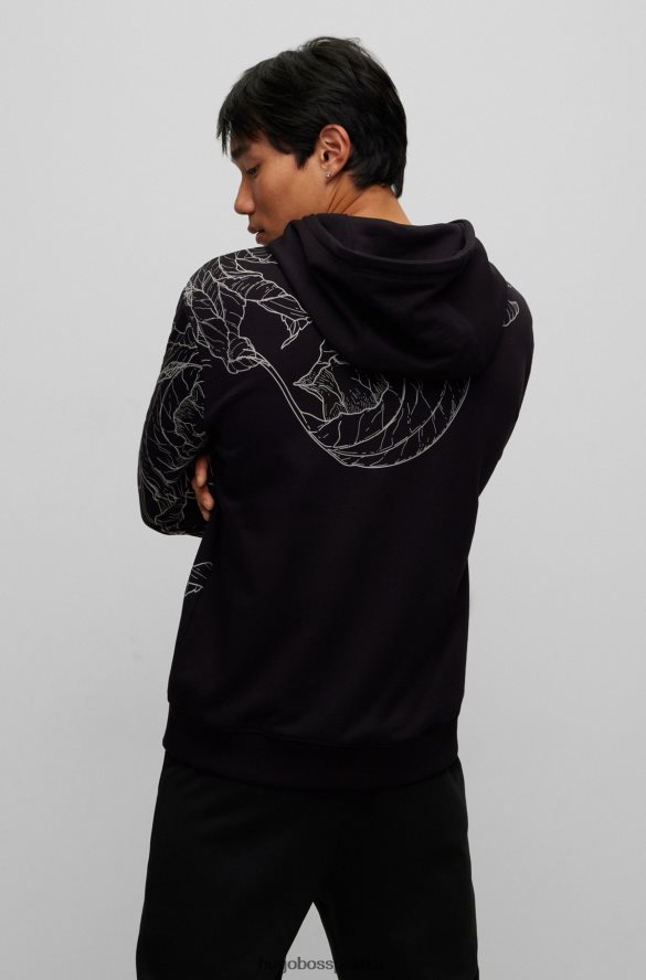Hugo Boss Bluza z kapturem z bawełny frotte i logo z nadrukiem inspirowanym tatuażami w kolorze czarnym hugo czarny R0X0H62369