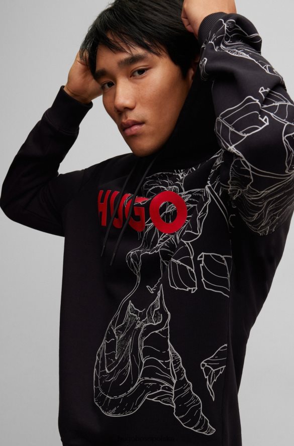 Hugo Boss Bluza z kapturem z bawełny frotte i logo z nadrukiem inspirowanym tatuażami w kolorze czarnym hugo czarny R0X0H62369